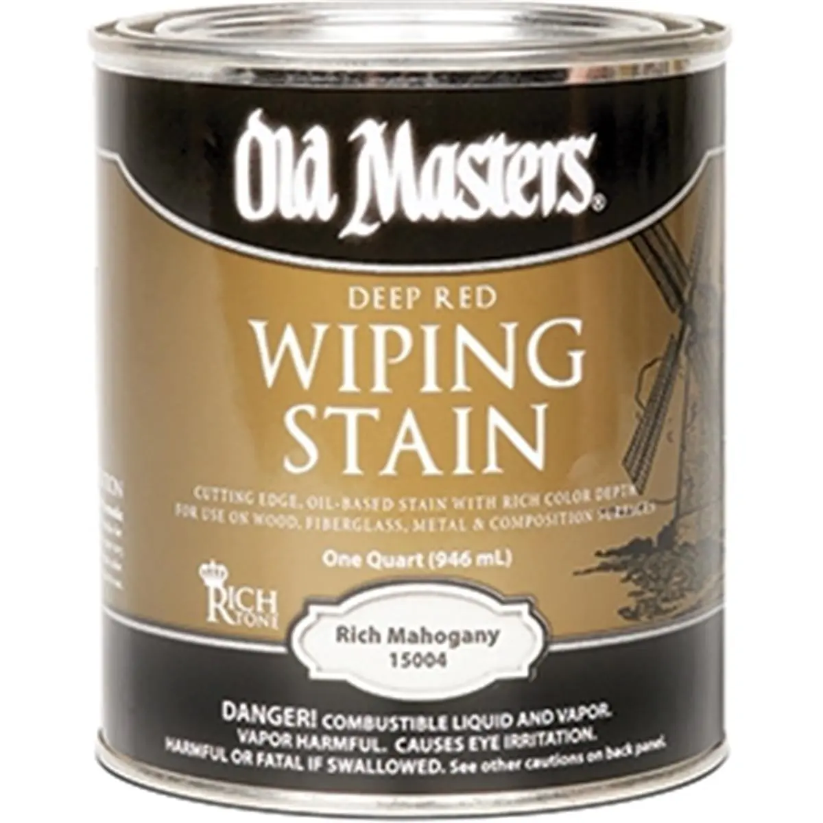 212 MAIN Old Masters 15004 Heavy-Bodied Deep Red Rich Mahogany Oil-Based Wiping Stain - 1 Qt, 240 VOC, Multipurpose, Controllable Slow Dry, Wood Grain Finished Wood Use, Homeowner Choice, Interior Automotive-Motorcycle Paint Care