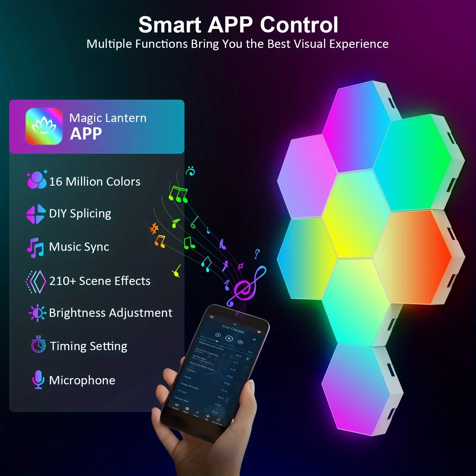 12 Pack Hexagon Wall Light RGB Panel - Smart APP RGB Hexagonal Modular Gaming Light Music with Sync Honeycomb Shape Panels Hexagon Lights for Bedroom Children Room