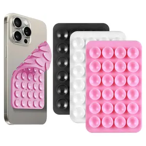 Silicone Suction Cup Phone Holder Double Sided 24 Suction Holder Back of Phone Multifunctional Sticky, Anti-Slip Hands-Free, for Shower Mirror Glass Wall Car Selfies Videos(Black White Pink), Cell Phone Mount