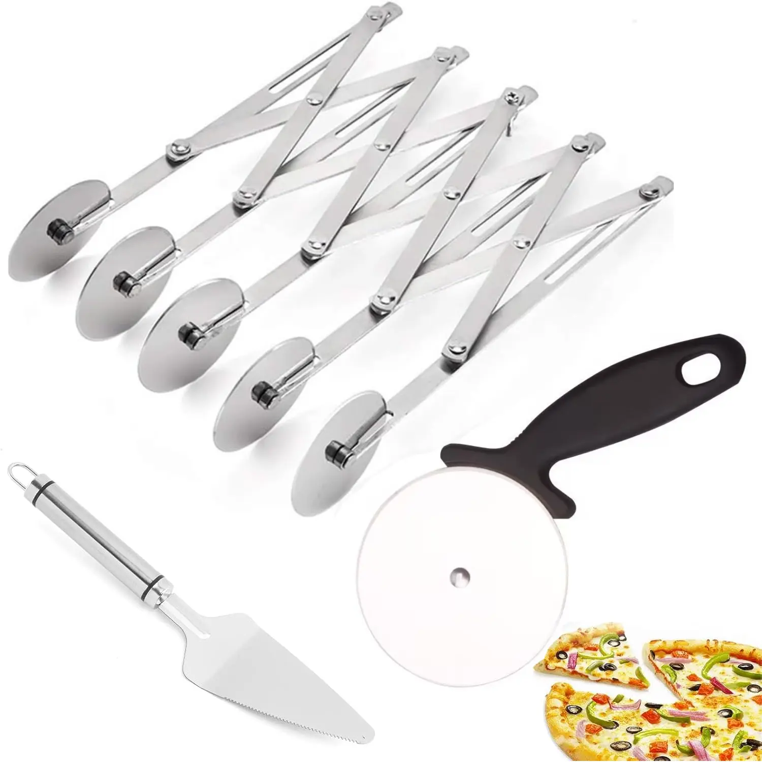 5-Wheel Expandable Stainless Steel Dough Divider Roller, Adjustable Multi-Round Pastry Cutter Knife for Baking Pizza, Cookies