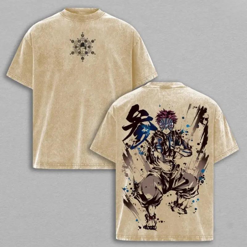 Akaza Upper Rank 3 Graphic Tee, Vintage Washed Oversized Shirt, Manga Villain Demon Slayer Cotton T-Shirt Demon Slayer merchandise Inkjet printed T-shirts