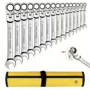 5/8/12/16pcs Flex Head Ratcheting Wrench Set, Combination Ended Spanner Kits, Chrome Vanadium Steel Hand Tools Socket Key Ratchet Wrench Set