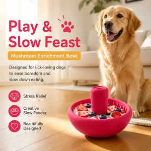 Mushroom Slow Feeder Enrichment Bowl, Non-Tip Silicone Lick Mat Freezable Pet Food Bowl for Dogs