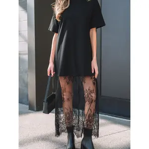 Women's Solid Color Maxi  European American Style Lace Patchwork Short Sleeve  Casual Strapless High Waisted sleeveless dress garden Elegant Lantern Cocktail yummy coachella outfits