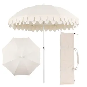 Horizon 6.5 ft. Classic MidCentury Scalloped Fringe Market Beach Umbrella