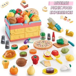Kitchen Simulation Toy Food Set, Cutting Play Food with Storage Basket, Pretend Cooking Set, Vegetable Fruit Fake Food Toys, Boy Girl Gift, Play Food Accessories