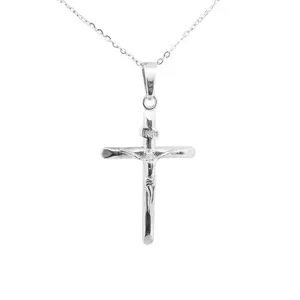 Silver Glossy Crucifix Necklace 18-inch