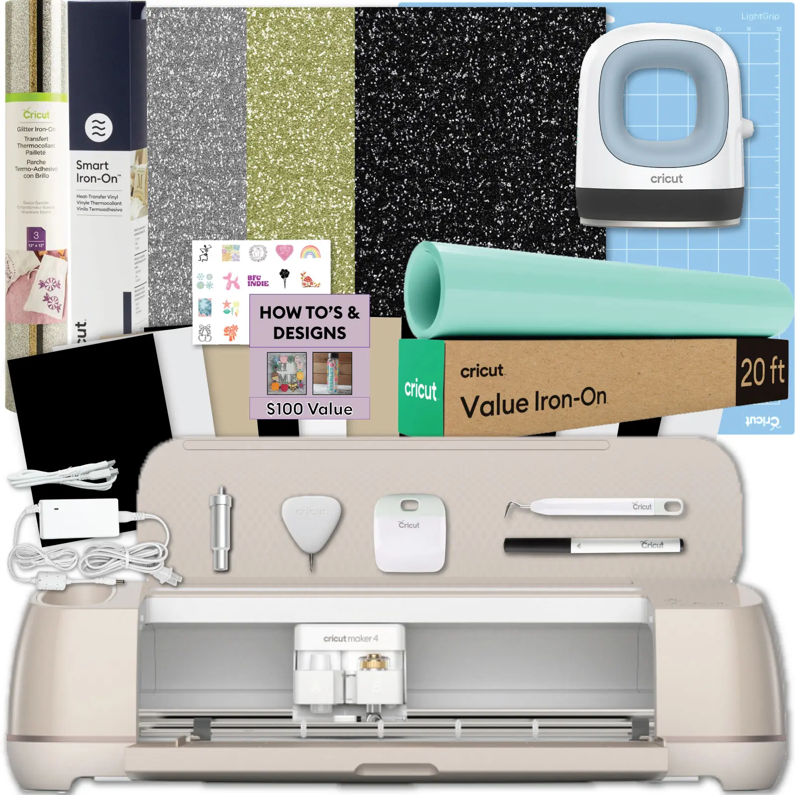 Cricut Maker 4 & Mini Heat Press Bundle - Cutting Machine & Heat Press with Heat Transfer Vinyl, Beginner Kit for DIY Apparel, Tote Bags, HTV Projects