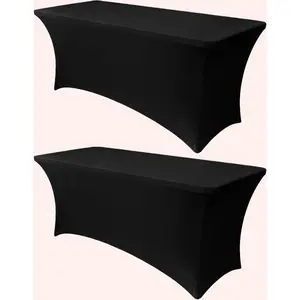 2 Pack Spandex Tablecloth – Fitted Table Cloths – Stretch Tablecloth Universal Fit for Folding Tables – Wrinkle-Free, Washable – Ideal for Parties, Weddings, Events (Black, 6Ft-2Pcs)