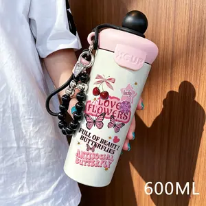 600ML Insulated Tumbler with Beaded Strap, Stainless Steel Coffee Cup, Leak-Proof, Keeps Cold/hot, Fashion Gift for Women, Travel Essential