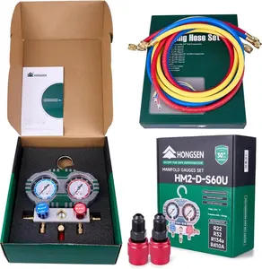Universal AC Refrigerant Pressure Gauge Manifold Set with Color Coded Hoses & Car AC Quick Couplers, Fits R22 R32 R410A R134a, HVAC Repair Tool for Charging, Evacuating & Diagnosing Cooling Systems