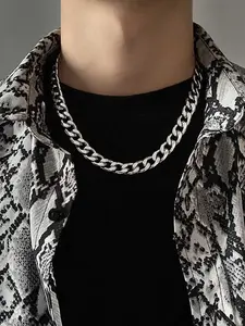 Men's Classic Cuban Chain Necklace, 5mm Wide Stainless Steel, Durable Material, Durable Fashion Design, Jewelry Gift for Boys and Teens, All Seasons