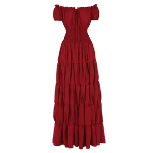 Renaissance Costume Women Medieval Irish Underskirt Retro Gown Wench Peasant Smocked Waist Long Dresses Halloween Costumes Girls Party Outfit Gothic Dress 6531-D1