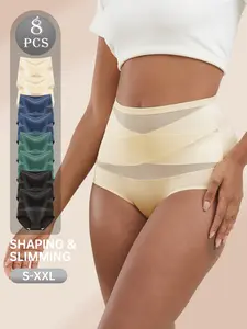QUASTI 8 Mixed Colors High Waist Crossover Sexy Ladies Briefs,Tummy Control Keep Body Slimming Shape Panties,Seamless Comfortable Soft Womenswear for Women,Fashionable Breathable Underwear set,S-XXL