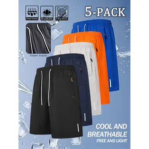 5-Pack Men’s Summer Fashion Shorts — Multi-Color Versatile Set, Quick-Dry Sports/Fitness Running Shorts with Elastic Waist, Drawstring, Hidden Zipper Pockets, Lightweight, Breathable, Cool Casual Knee-Length Shorts