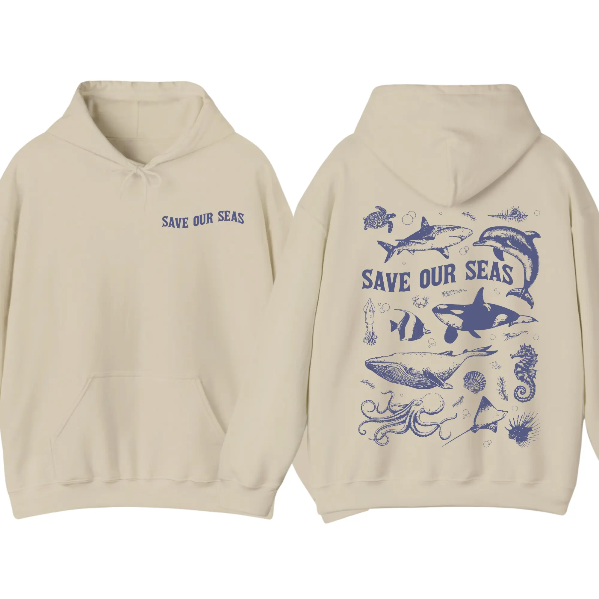 Save Our Seas Hoodie, Ocean Life Aesthetic Graphic, Beachy VSCO Oversized Pullover, Summer Vibes Casual Unisex Streetwear Top
