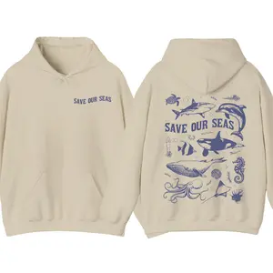 Save Our Seas Hoodie, Ocean Life Aesthetic Graphic, Beachy VSCO Oversized Pullover, Summer Vibes Casual Unisex Streetwear Top