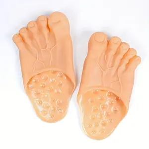 Funny Big Foot Silicone Slippers - Flesh/Green Massage Anti-Slip Insole, Hand-Wash Easy-Clean Surface, Indoor/Outdoor Universal Soft Sole - Costume Party Outfit Matching, Social Media Photo Prop, Birthday Gathering Creative Gift