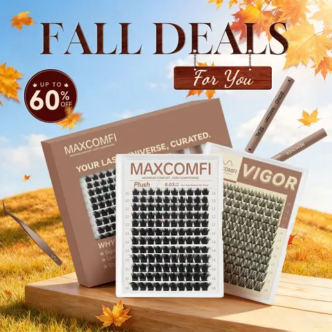 MaxComfi Volumized Cosmetic Makeup Products Bundle - Interactive Multi-Piece Artificial Eyelash Cluster & Adhesives, 0.03mm Thin Band Doll Lashes, Plush Volume, Gentle Fit, Waterproof, Long-Lasting, Beginner-Friendly, for Daily Makeup, Bigger Bright Eyes