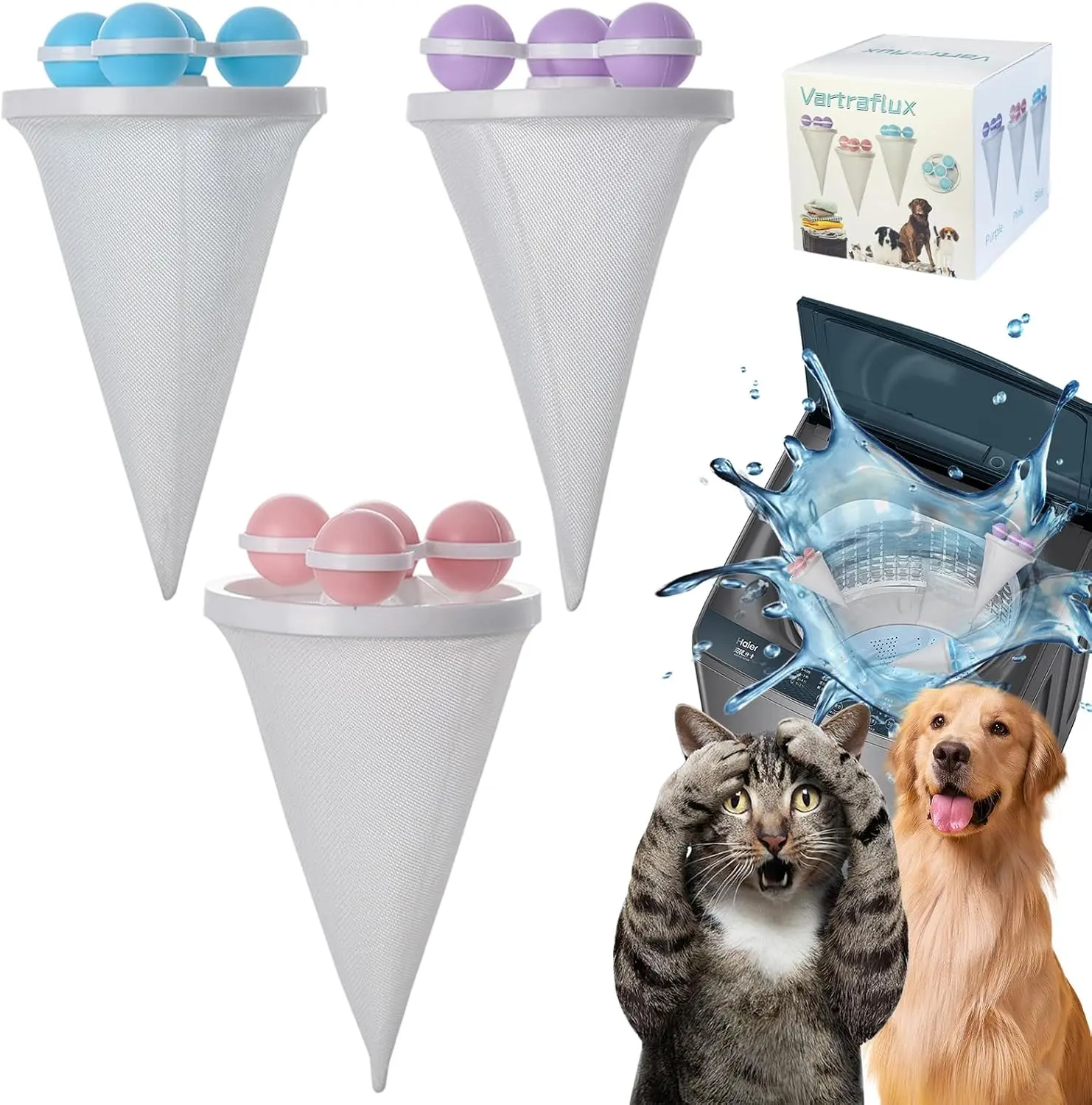 Washing Machine Lint Catcher，Floating Hair Filter Bag for Washing Machines  (Mixed Color 3-Pack), Top-Load Washers Only