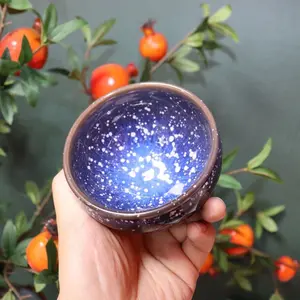 Z04. Vintage Chinese handmade tea bowl/cup with purple pink “ice crack” glaze