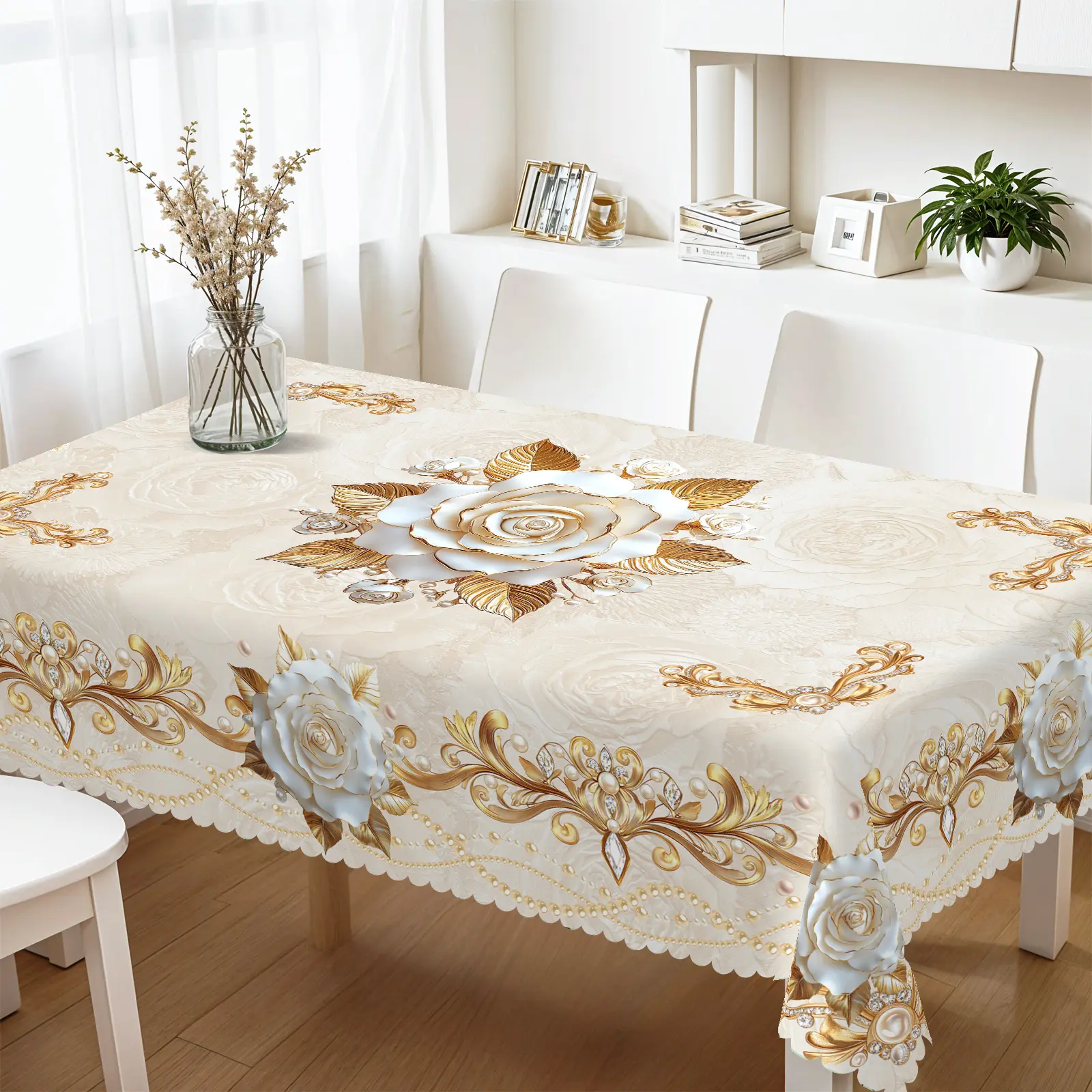 Vibrant Unique Polyester Floral Tablecloth - Round/Rectangular, Cottage Style, Machine Washable, Perfect for Summer Decor, Independence Day Festive Gatherings, Great Gift for Indoor/Outdoor Use