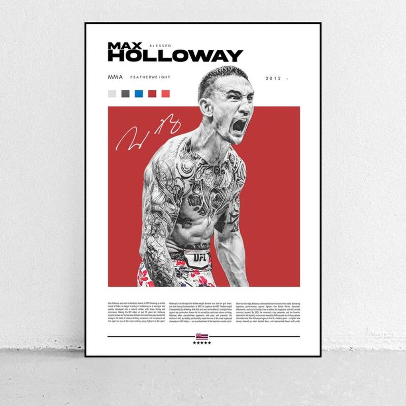 MMA Fighter Poster Set: Sean O'Malley, Nate Diaz, Ilia Topuria, Alex Pereira, Israel Adesanya, Max Holloway
