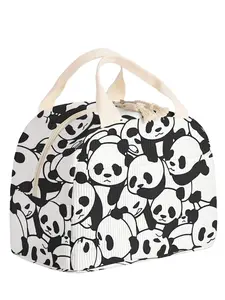 Panda Pattern Insulated Lunch Bag, Reusable Zipper Cooler Box, Non-Food Contact, Ideal for Travel Picnics Office School Commute