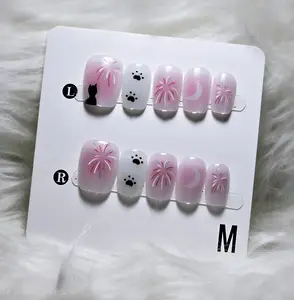 Pink Kitty Fireworks Nails