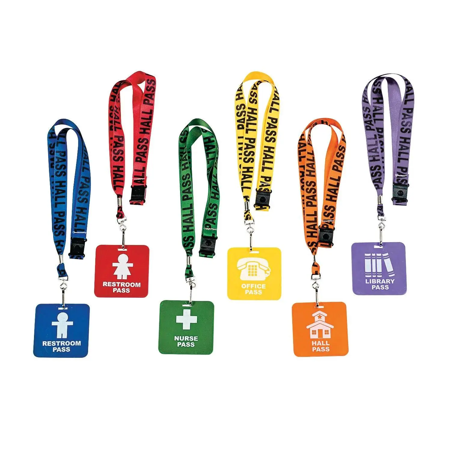 Plastic Student Hall Passes on Breakaway Lanyards - 28" x 3", 6 Pcs