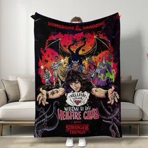 Stranger Things Hellfire Club Dragon & Dungeon Blanket, Vintage Fantasy Illustration, Soft Warm Throw, Home Sofa Decor, Gift for TV Show Fans