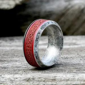 GTHIC Viking Celtic Knot Runes Wood Stainless Steel Spinner Ring for Men Women Daily Wear Band Ring Father's Day Mother's Day Gift