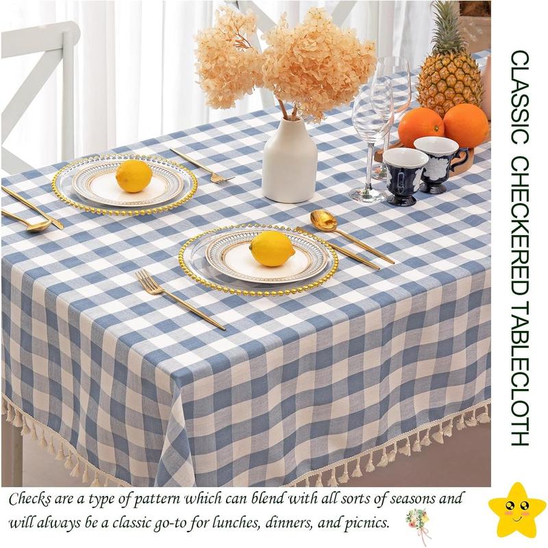 Checkered Rectangle Tablecloth, Cotton Gingham Table Cloth Plaid Table Cover for Spring Summer Picnic Kitchen Dinner Restaurant Easter Party(55x70,Blue