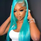 【Black Friday】Mint Green 28-Inch Smooth Straight Synthetic Lace-Front Wig with HD Lace and Pre-Parted Style, Fashionable for All Seasons