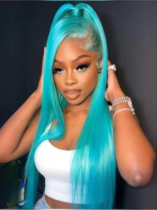 blue long straight wigs for women, lace, gorgeous fluffy synthetic fiber wigs without bangs, synthetic lace front wigs for party, daily use, hairstyle ideas