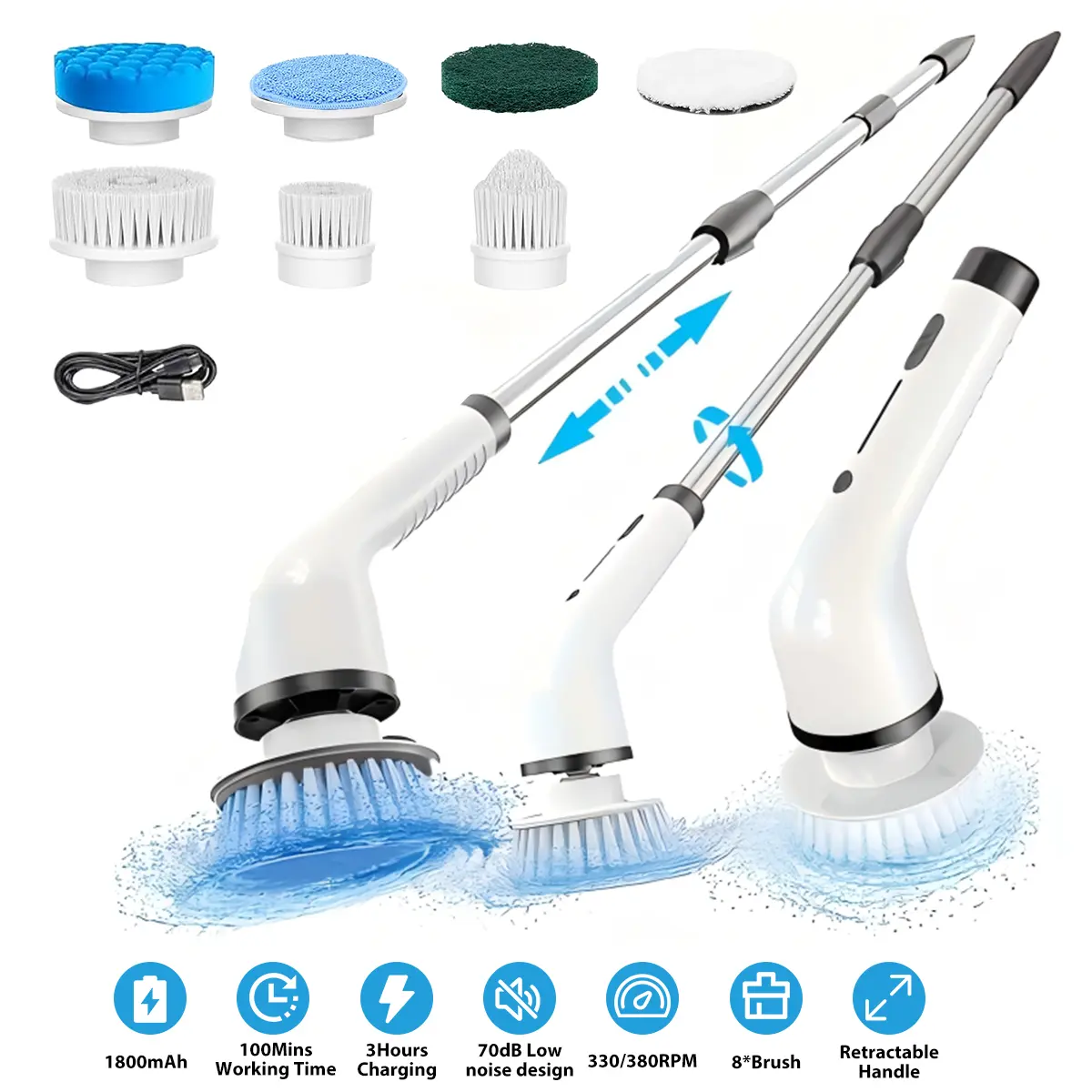 2026 New Model Cordless Handheld Electric Spin Scrubber - IPX7 Rated, Multifunction, Adjustable Speed, Extendable Handle, Long-Lasting Battery, Multi-Surface Brush Kit for Bathroom, Kitchen, summerwins, dealsforyoudays, TikTokShopDealsforYouDays, Cordless
