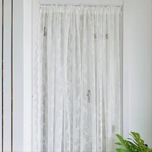 1pc White Jacquard Flower Sheer Home Decoration Curtain - Double-Side Lace Rod-Pocket, Dual-Use (Door/Window), Budget High-Value (Fits Various Spaces, Stylish & Practical)