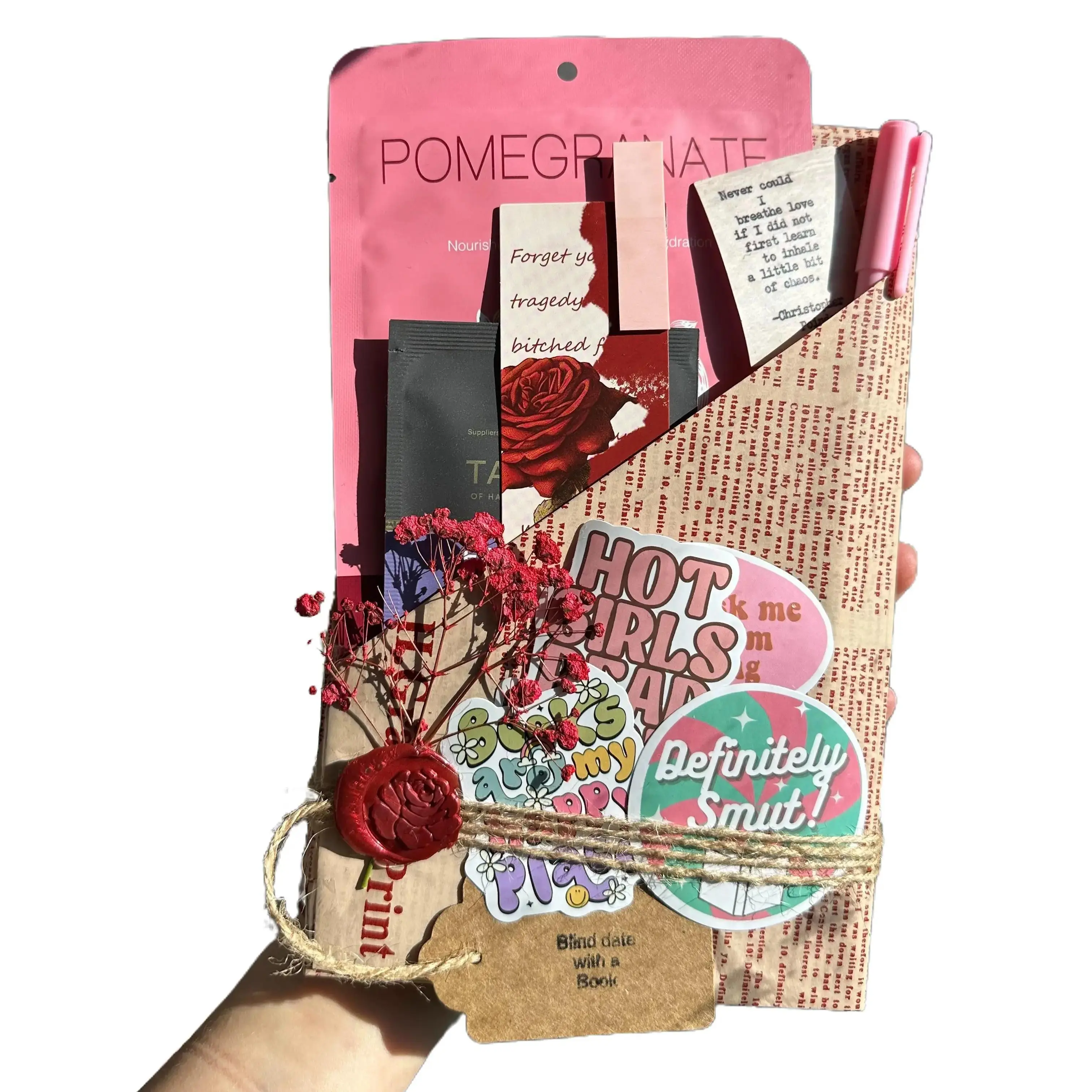 Blind Date with a Book Gift Set for Book Lovers, Including Pen, Bookmark, Stickers & Hot Cocoa Stationery – Ideal Love-Focused Present for Girlfriend, Gf Gift with Bonus Candle & Face Mask, Gifts For Girlfriend