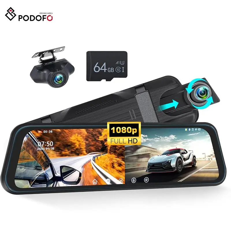 9.66 Inch Car DVR, 1 Set Full HD 1080P Touch Screen Car DVR with Front & Rear Dual Camera, Smart Anti-shake Technology Car Video Recorder, Automotive