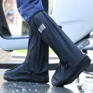 Black Waterproof Rain Boot Shoe Covers Reusable & Foldable Rain Boot Shoe Cover with Zipper, Non-Slip, Reflector, Men Women Rain Gear, Black (1 Pair)