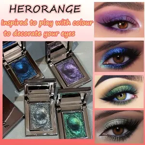 HERORANGE Quad Single Shimmer Eyeshadow Set: Green, blue, purple, and metallic gray pearlescent eyeshadows. Highly pigmented, easy to apply, smudge-proof, waterproof, and long-lasting. Eye makeup, cosmetics. Matte