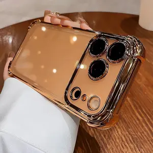 Luxury Electroplate Protective Shockproof Transparent Phone Case for iPhone 17/ 16/ 15/ 14/ 13/ 12/ Pro Max/ Air/ Plus/ Pro with lens film protection, Drop Protection, Sleek Phone Cover, Transparent Design, Durable Material, Shockproof Cover