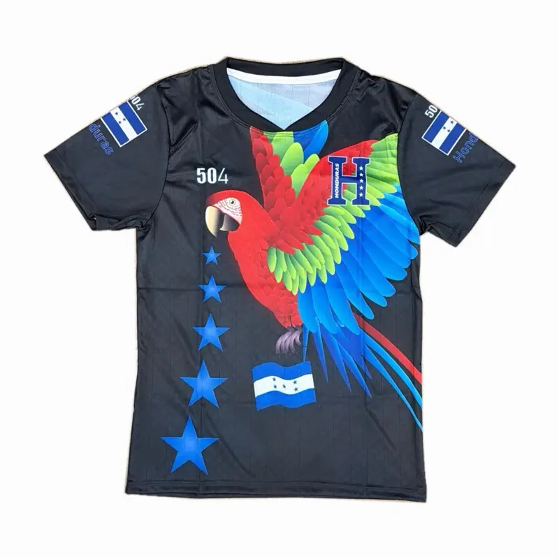 Honduras Guacamaya Soccer Jersey Black Color with Vibrant Parrot Design and National Flag Accents