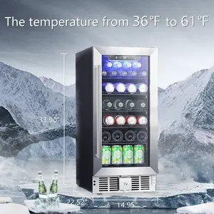 Electactic 2.9 Cu.Ft Beverage Refrigerator,115 Can Beer Soda Wine Cooler, Low Noise, Transparent Glass Door, Stainless Steel LED Light, Safety Lock for Home and Bar, Silver, 15 Inch wine  cooler