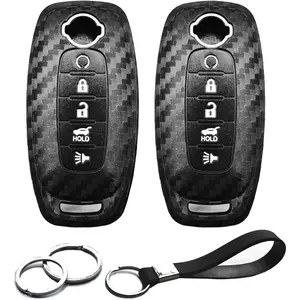 2pcs Compatible with Nissan Key Fob Cover Case Key Chain fit for Nissan Rogue Sentra Pathfinder Versa Accessories Shell Holder Carbon Fiber Black