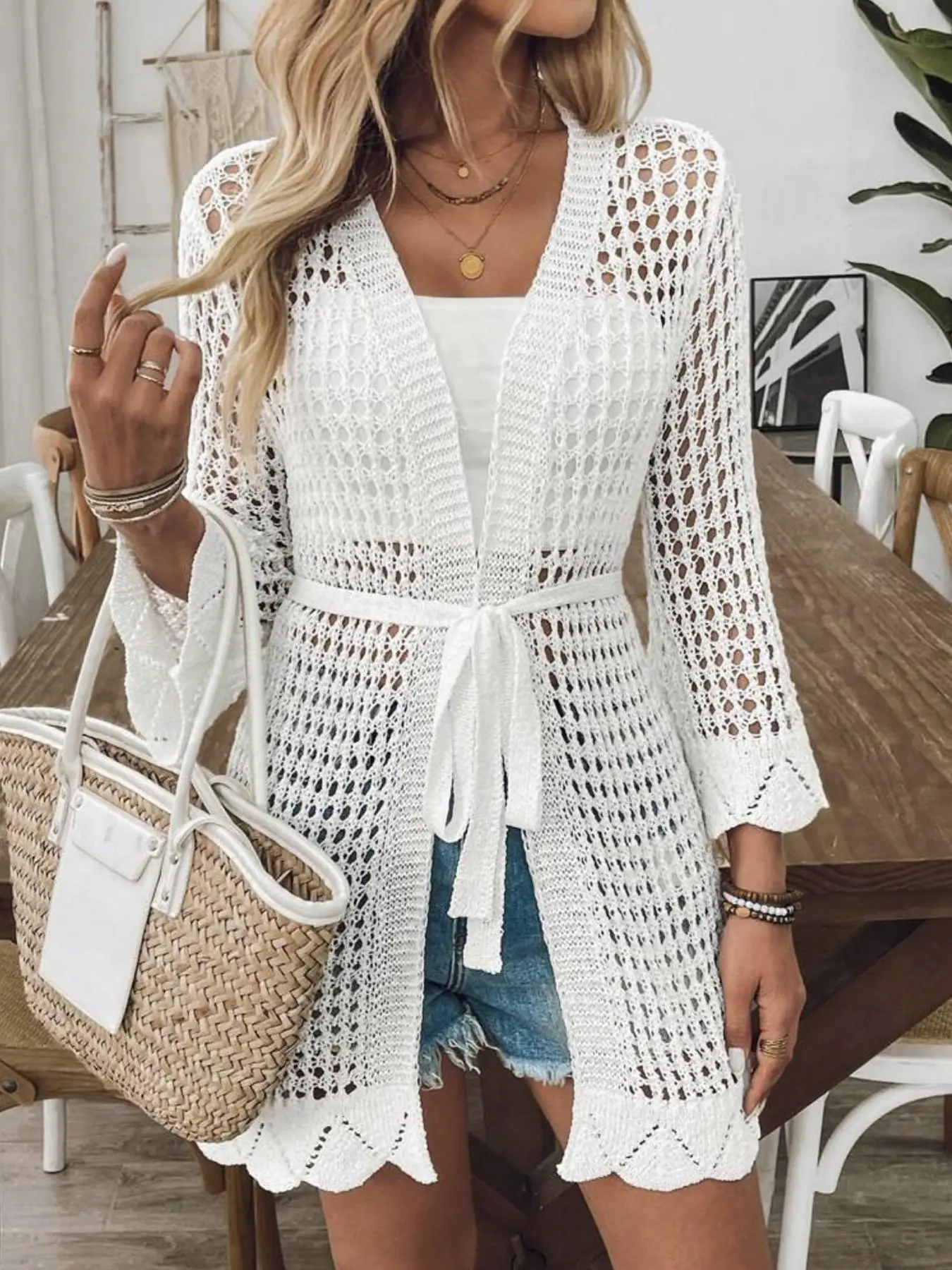 Women's Plain Open Front Long Sleeve Crochet Knitting Cardigan with Belt,  Casual Womenswear Knitwear for Summer, Fashion Women's Knit Clothing for  Daily Wear, Crochet Sweaters, Soft Knit, Casual Chic Knitwear - TikTok