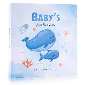 118 pages of baby memory sticker book photo album hardcover personalized baby gift sticker book (whale) records Years Kids Blue for Baby's first year gift
