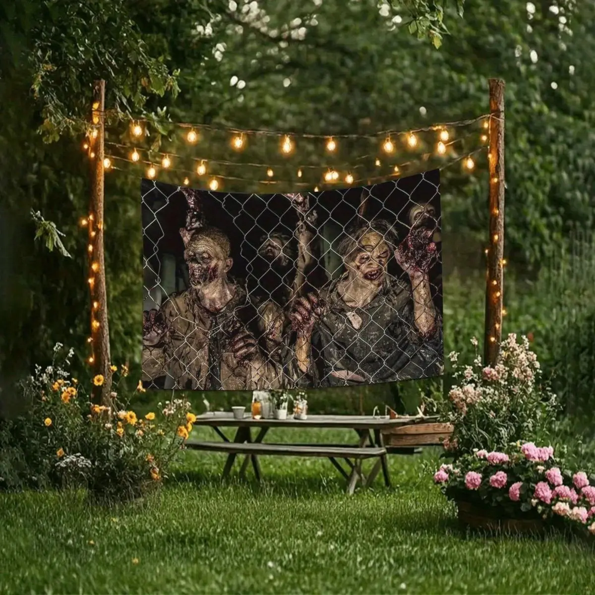 Classic Polyester Zombie Print Decorative Wall Tapestry (1pc), 82.7x59in/90.6x70.8in, Halloween Horror Theme Decor, Machine Washable Indoor-Outdoor Wall Art & Photo Backdrop