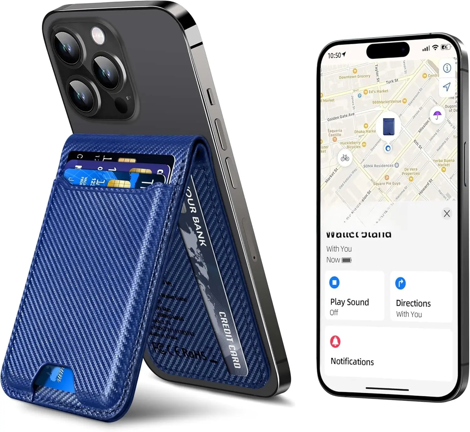 MagSafe Smartphone Wallet - Mobile Accessory with Find My Compatibility, Adjustable Stand, 6 Card Slots, Wireless Charging Compatibility, Synthetic Material for iPhone 16/15/14/13/12 Series, Bright Blue