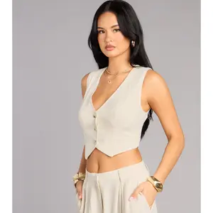 Effortlessly Polished Linen-Blend Cropped Vest